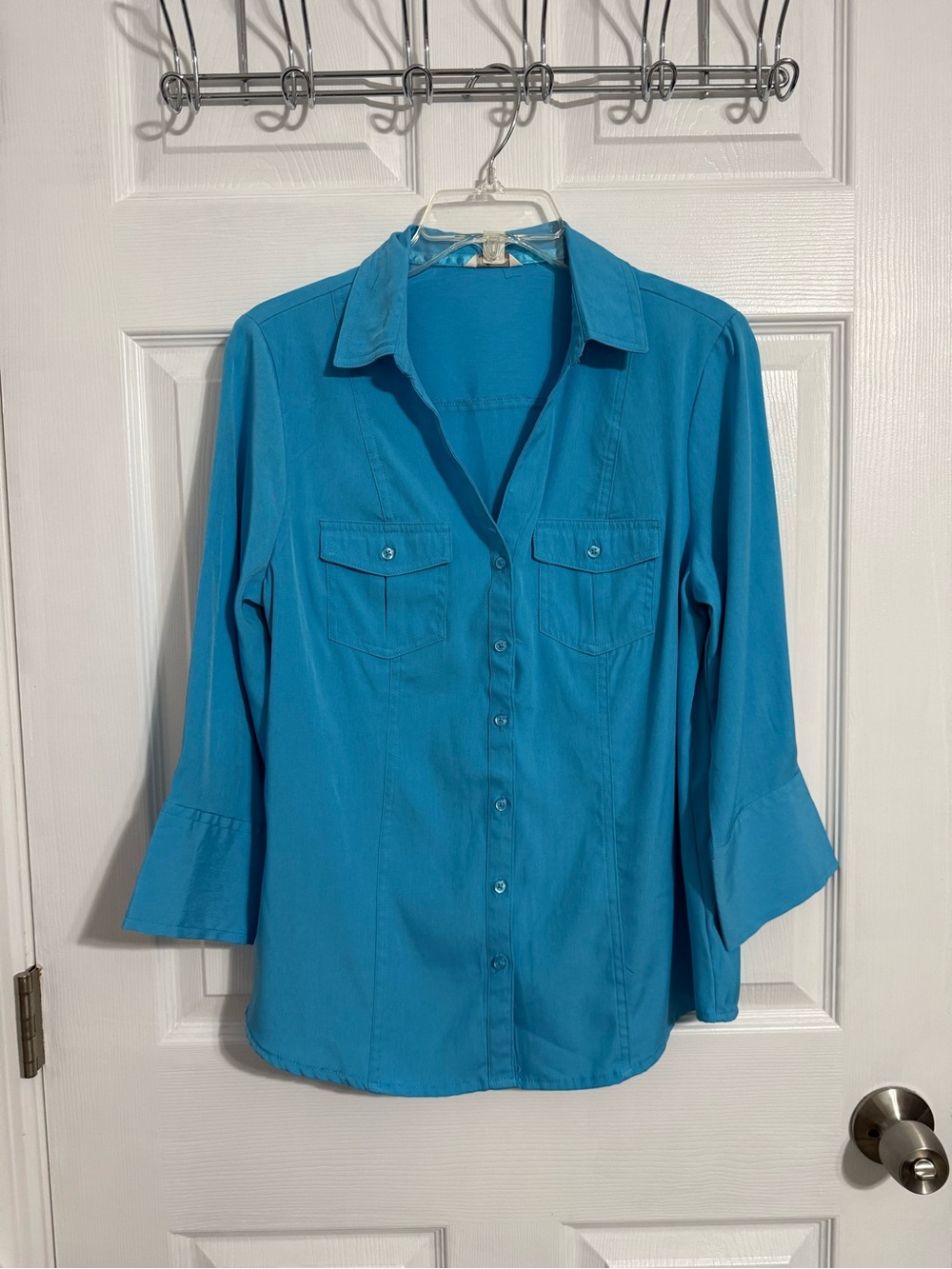 Cato Turquoise Button-Down Shirt with Flared Sleeves